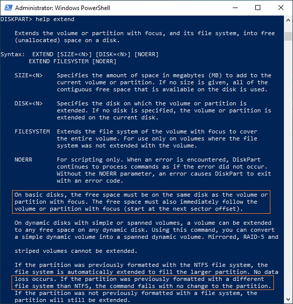 Limitaciones de extensión